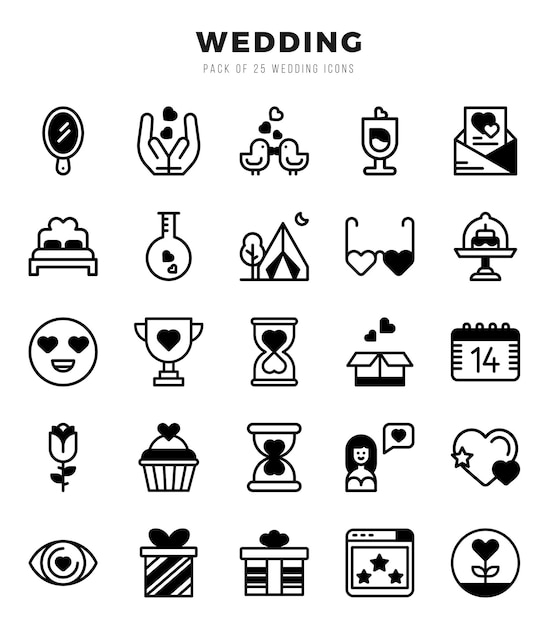 Wedding Icons Pack Lineal Gevulde Iconen Set Lineal Volle Iconen Collectie Set