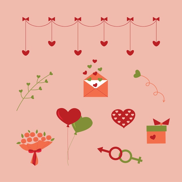 Свадебные иконы устанавливают векторную иллюстрацию свадьбы и валентинки