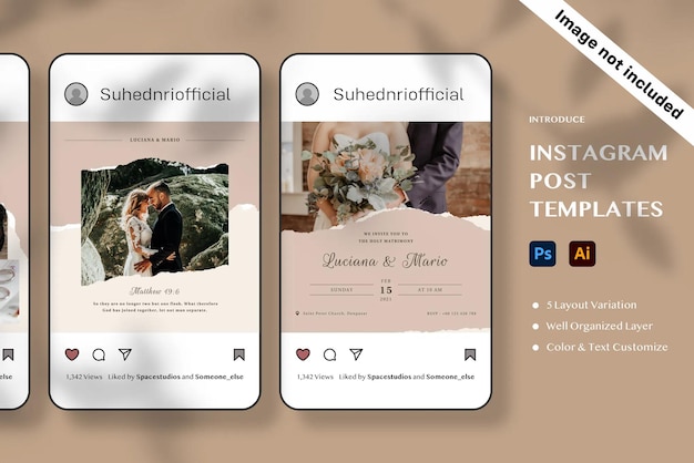 Wedding instagram post or carousel social media post template elegant collection