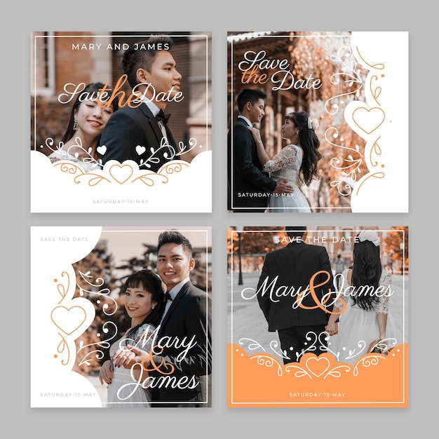 Vector wedding instagram post collection