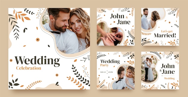 Vector wedding instagram posts template  design