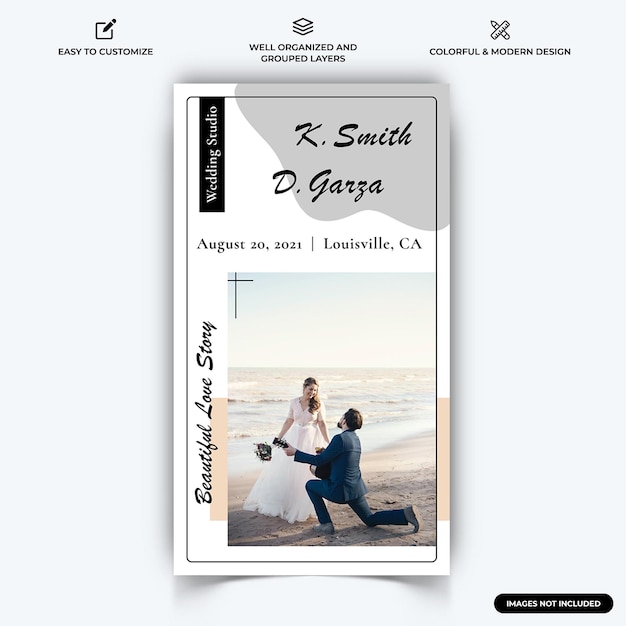 Wedding instagram social media story web banner template vector premium