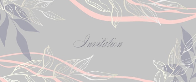 Vector wedding invitation abstract background in boho style with golden lines and botanical leaves