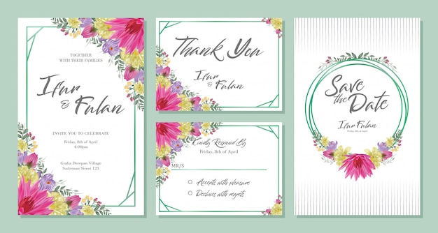 Wedding invitation card design sets with flowers