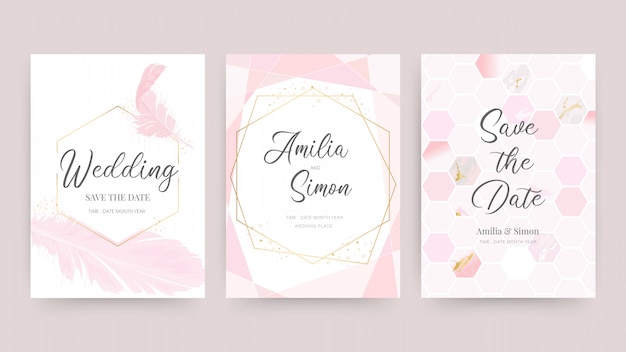 Wedding invitation and Card design template with beautiful feathers.