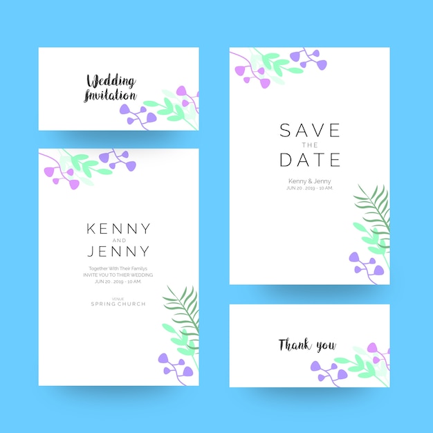 Wedding invitation card design with different flowers 