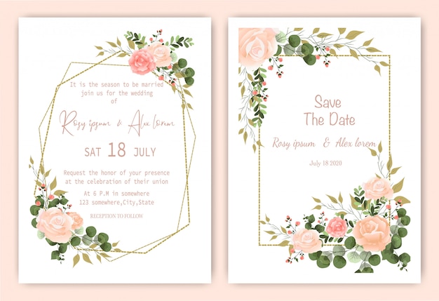 Vector wedding invitation card floral hand drawn frame .greenery wedding invitation ,template eucalyptus  wedding invitation.