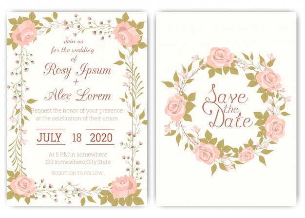 Wedding invitation card floral hand drawn frame