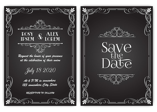 Vector wedding invitation card floral hand drawn frame .