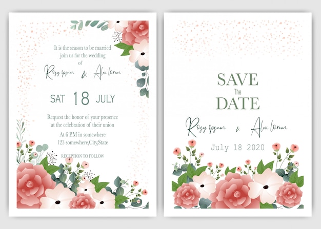 Wedding invitation card Floral hand drawn frame .