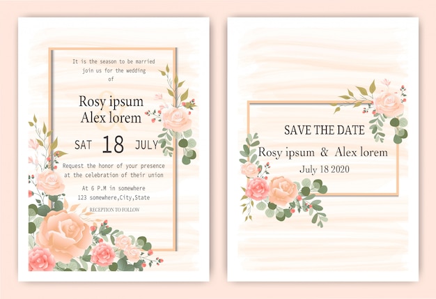 Wedding invitation card Floral hand drawn frame .