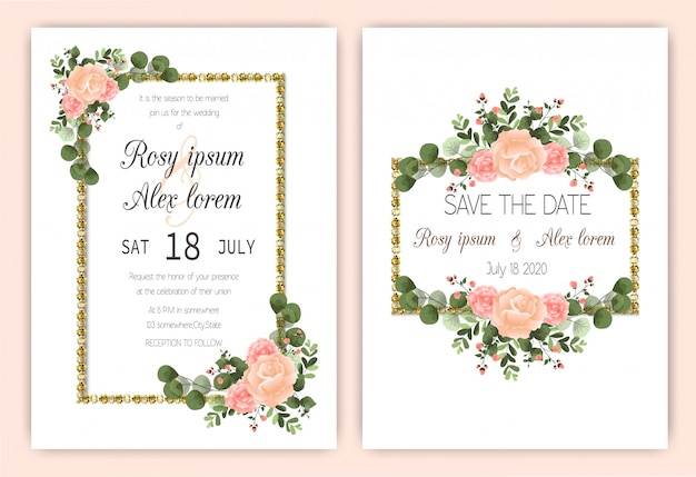 Wedding invitation card floral hand drawn frame .