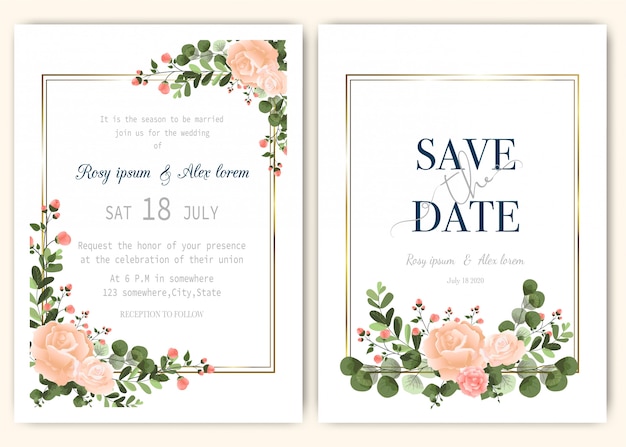 Vector wedding invitation card floral hand drawn frame .
