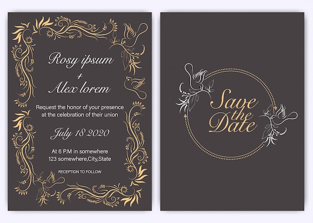 Wedding invitation card Floral hand drawn