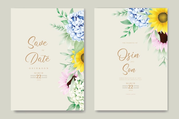 wedding invitation Card Floral Hydrangea Watercolor