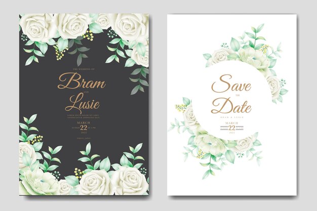 結婚式の招待カード花の葉水彩