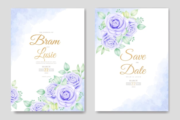 wedding invitation card floral and leaves watercolor