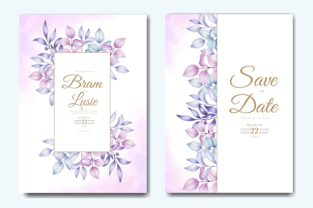 Wedding invitation card floral and leaves watercolor