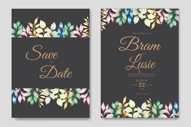 결혼식 초대 카드 꽃과 잎 수채화
