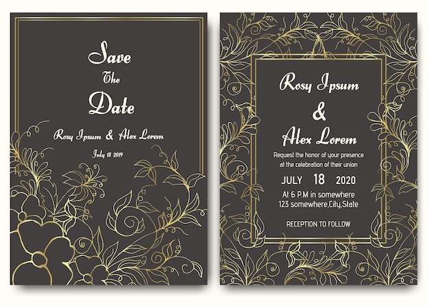 Vector wedding invitation card floral template collection.