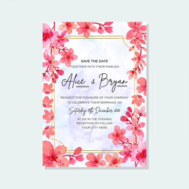 Wedding invitation card floral watercolor