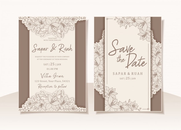 Vector wedding invitation card floral with sketch luxury elegant