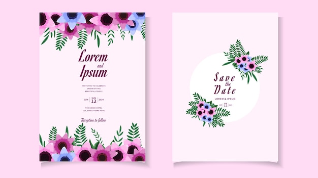 Wedding invitation card frame flowers set Save the date, RSVP thanks