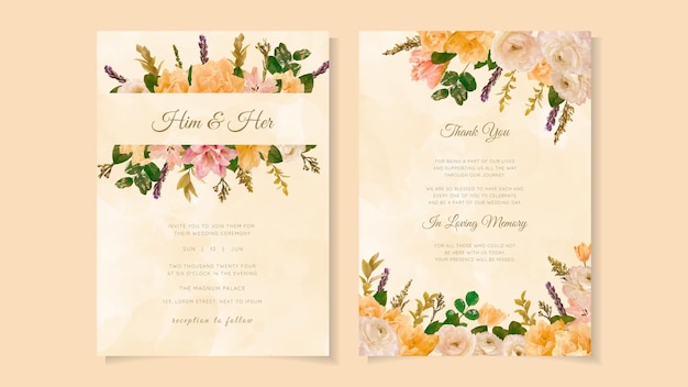 Wedding invitation card frame flowers set save the date rsvp thanks