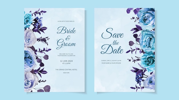 Wedding invitation card frame flowers set Save the date RSVP thanks