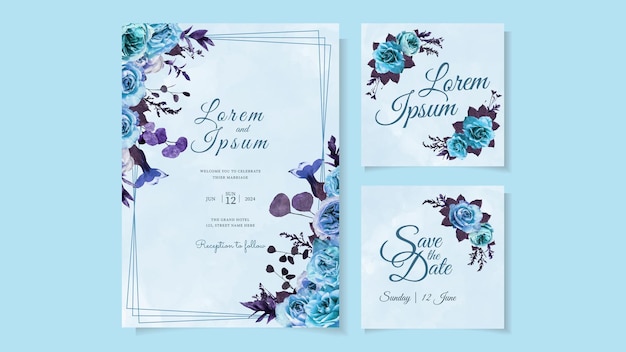 Wedding invitation card frame flowers set Save the date RSVP thanks