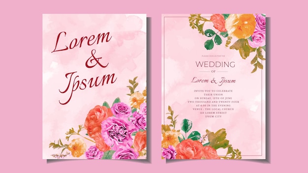 Wedding invitation card frame flowers set template