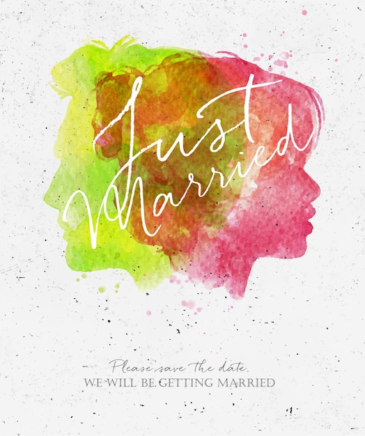 Wedding invitation card lettering please save the date we are getting married with watercolor