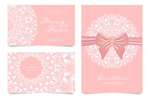 Wedding invitation card Mandala design rose gold pastel color