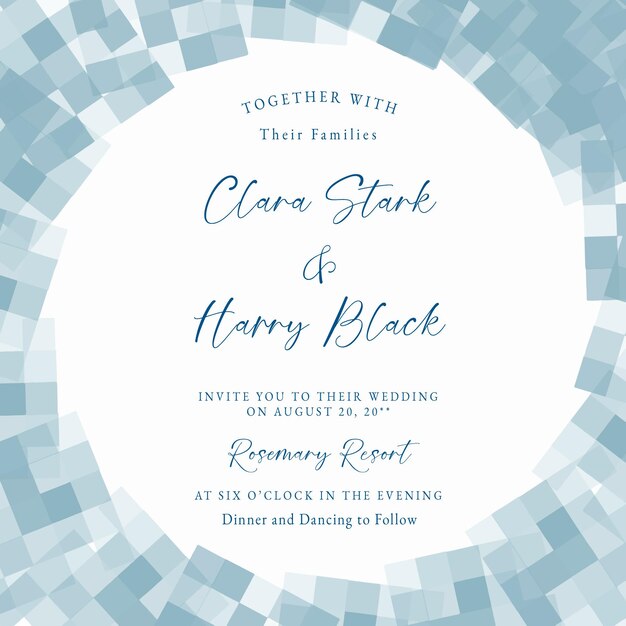 Vector wedding invitation card minimalist futuristic grey blue wedding card