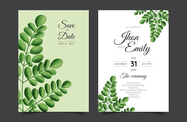 Wedding invitation card moringa leaf vector