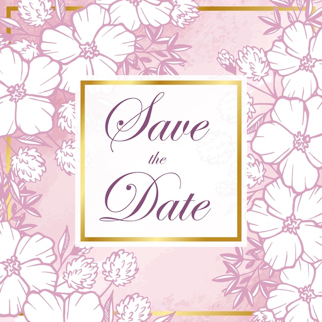 Вектор Свадебные приглашения, сохранить дату с акварелью, золотой раме, цветы, листья и ветви.