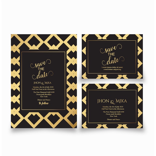 Wedding Invitation Card Set of Black and Golden 