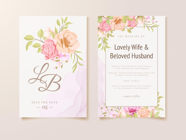 Wedding invitation card set floral concept template