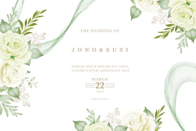 결혼식 초대 카드 꽃과 나뭇잎 수채화와 서식 파일 설정