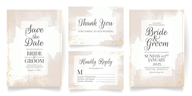 wedding invitation card set template with watercolor background