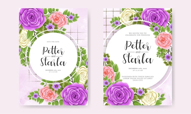 Vector wedding invitation card set with beautiful flower