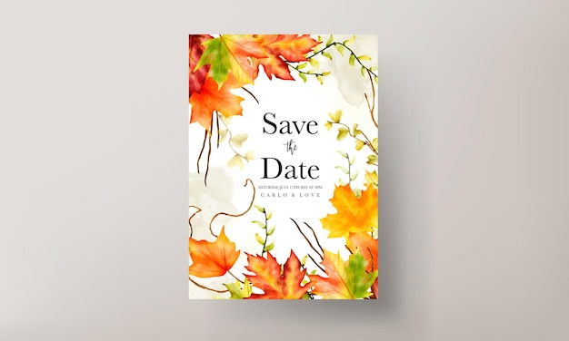 Vector wedding invitation card set with beautiful maple leaves