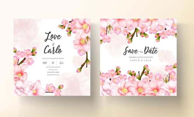 Wedding invitation card set with beautiful pink flower