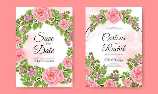 Wedding invitation card set with beautiful roses