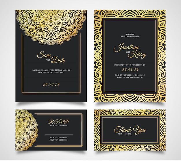 Wedding invitation card set with floral abstract background template