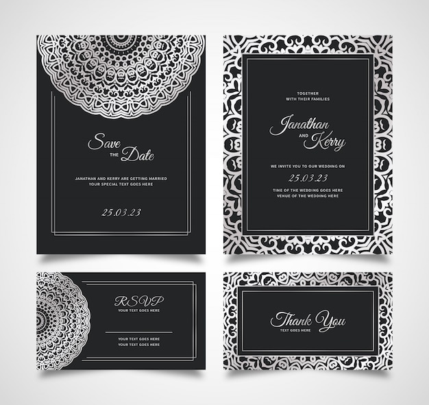 Wedding invitation card set with floral abstract background template