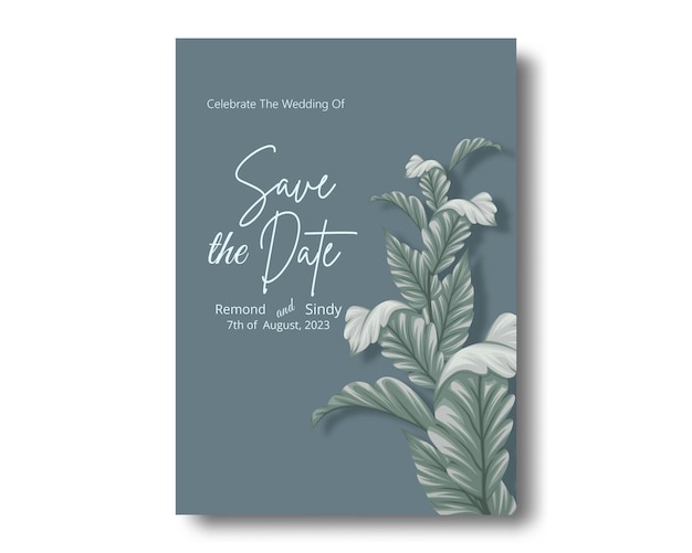 Wedding invitation card simple modern with foliage hand draw02