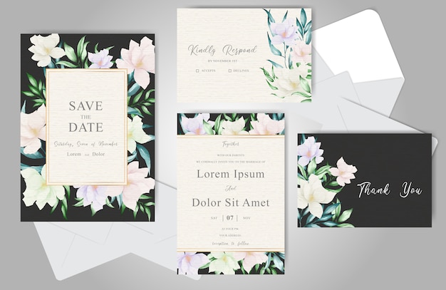 Vector wedding invitation card stationery with watercolor floral arrangement