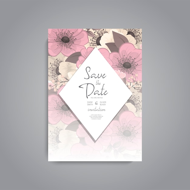 Wedding invitation card suite with flower template