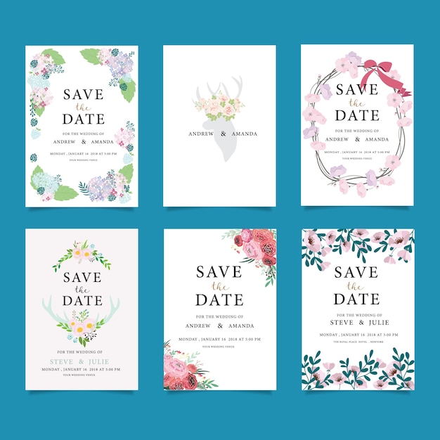 Wedding invitation card suite with flower Templates.Vector Illustration